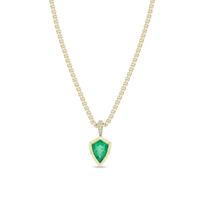 1.65 ctw Shield Emerald Bezel & Pavé Small Box Chain Necklace