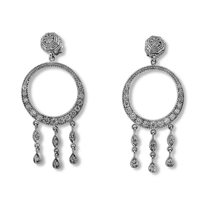 1.65ctw Round Brilliant Natural Diamond Chandelier Dangle Earrings in 18k White Gold