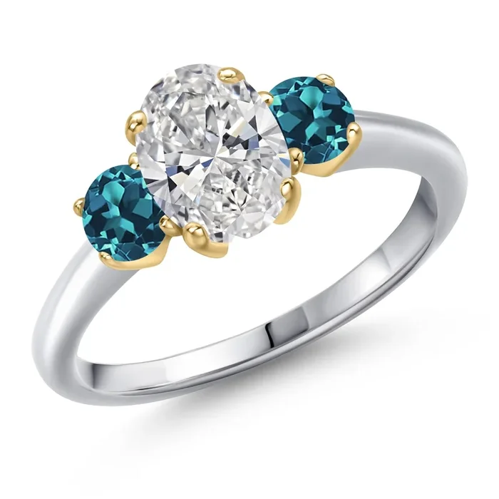 1.66cttw 10K White Gold IGI Certified Lab Grown Diamond and London Blue Topaz 3-Stone Engagement Ring For Women | Center 1.00 Ct Diamond | E-F Color | VS1-VS2 Clarity