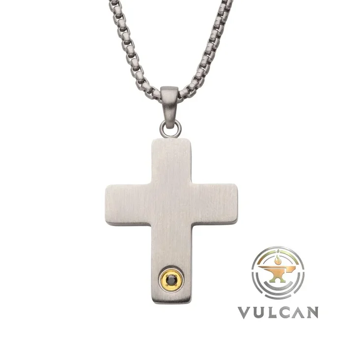 1.6mm Genuine Black Sapphire Stainless Steel Cross Necklace
