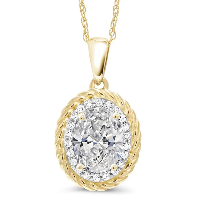 1.72 Cttw 14K Yellow Gold IGI Certified Lab Grown Diamond Pendant Necklace | Center Oval Diamond 1.5 Ct | E-F Color | VS1-VS2 Clarity | Gold Necklace For Women | 18 Inch Chain