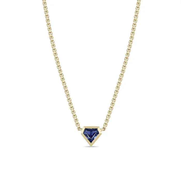 1.73 ctw Shield Blue Sapphire Bezel Box Chain Necklace