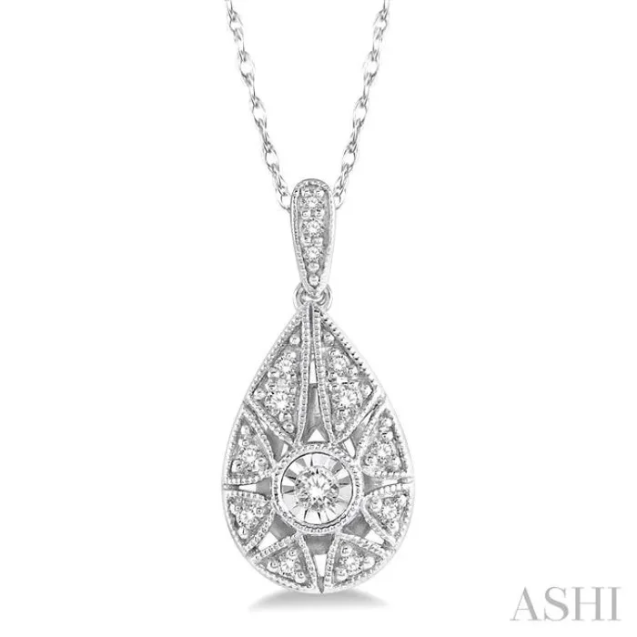 1/8 Ctw Lattice Pear Shape Round Cut Diamond Pendant With Chain in 10K White Gold