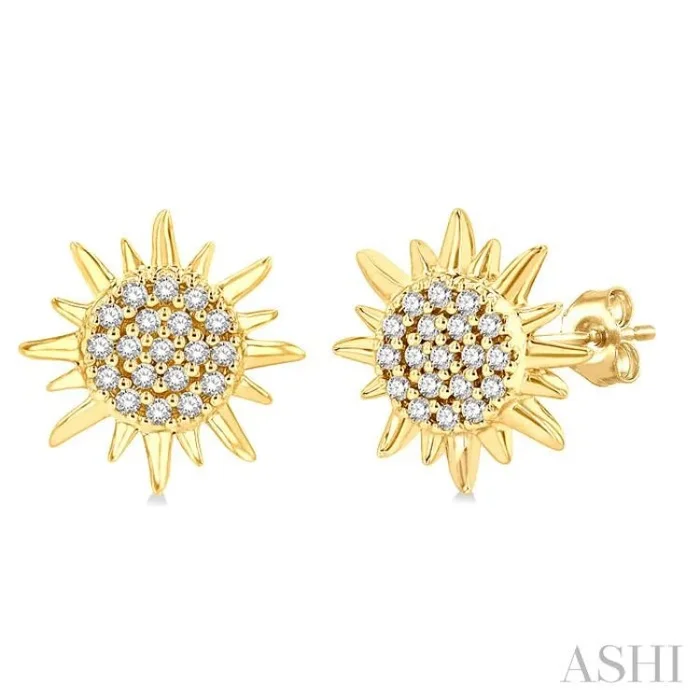 1/8 Ctw Petite Sun Round Cut Diamond Fashion Stud Earring in 10K Yellow Gold