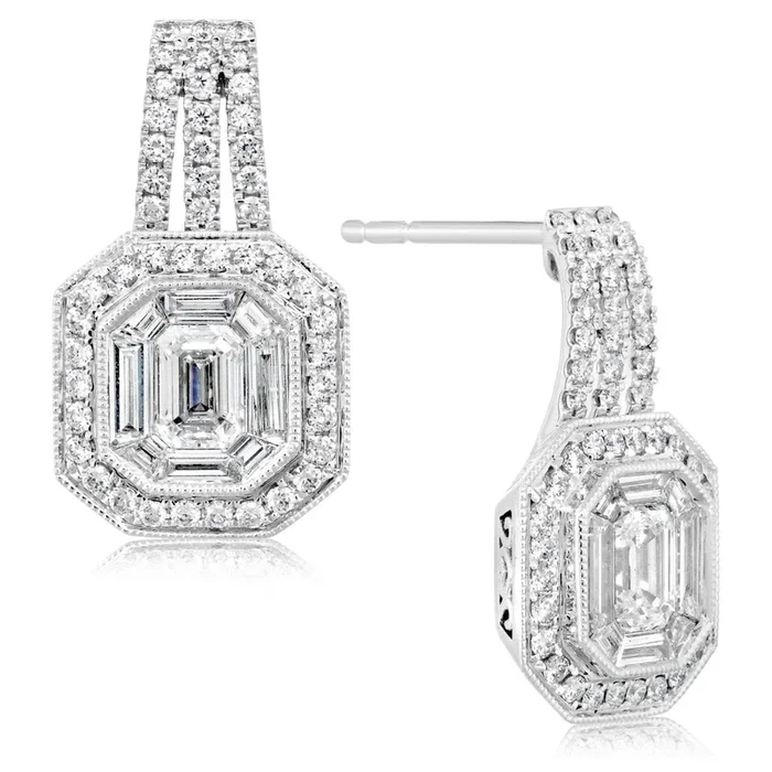 1.80 Carat Mixed Shape Diamond Cluster Earrings