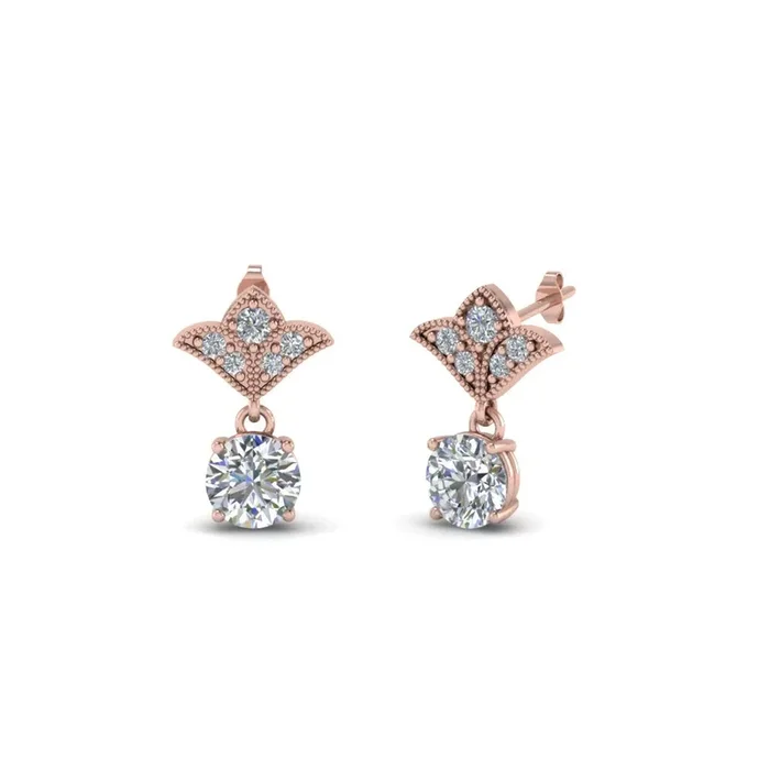 1 Ct Round Art Deco Design Earring