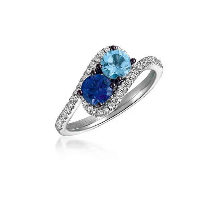 1 cts Blue Aquamarine and Diamond Ring in 14K White Gold by Le Vian
