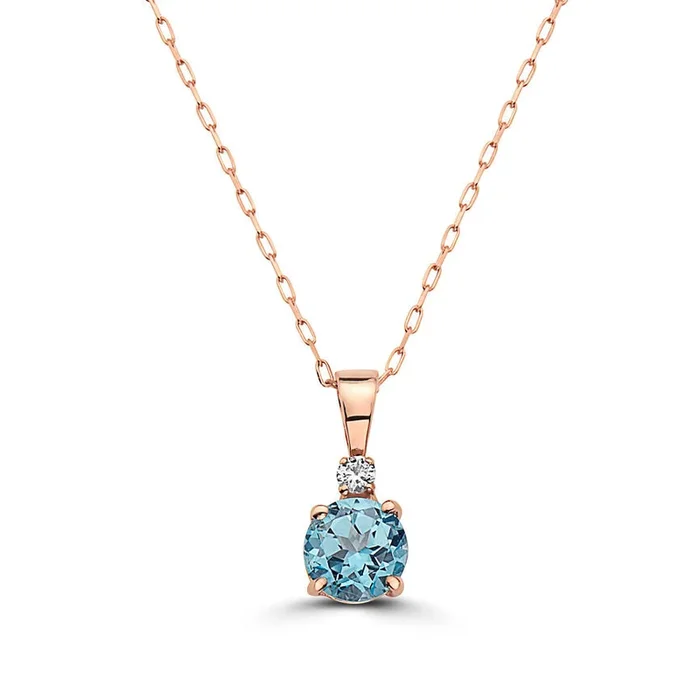 1 cts Blue Topaz and Diamond Necklace in 14K Rose Gold by Birthstone