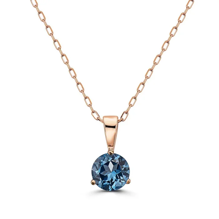 1 cts Blue Topaz Necklace in 14K Rose Gold by Birthstone