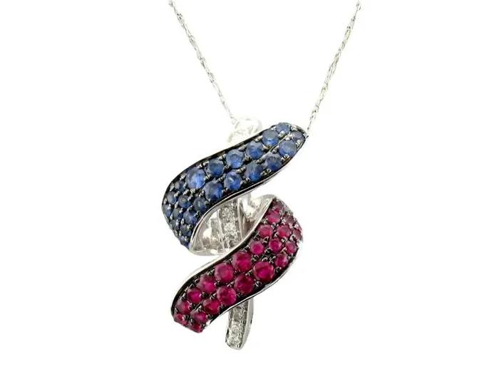1 cts Red Ruby and Diamond Pendant in 14K White Gold by Le Vian