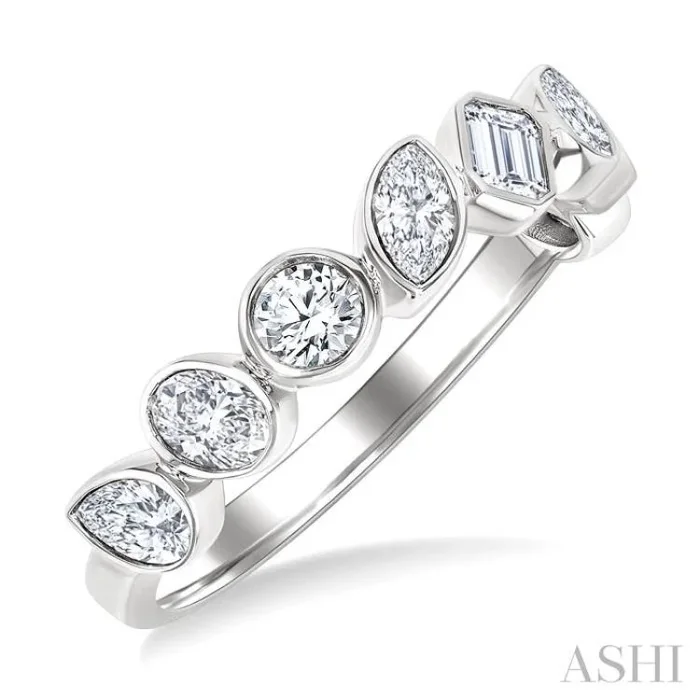 1 Ctw Bezel Set Mixed Diamond Cut Fashion Band in 14K White Gold