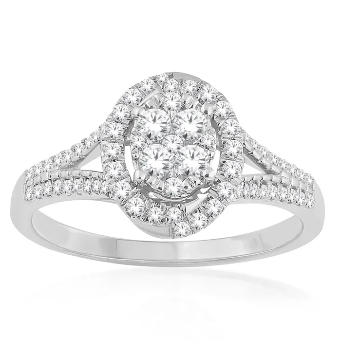 10ct White Gold 1/2 Carat Diamond Cluster Ring