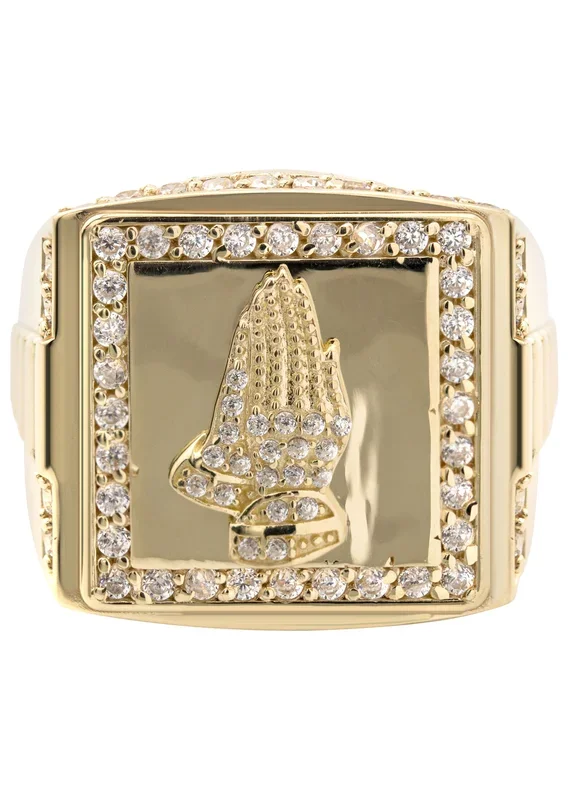 10K Gold Cz Praying Hands Ring For Men | 6 Grams