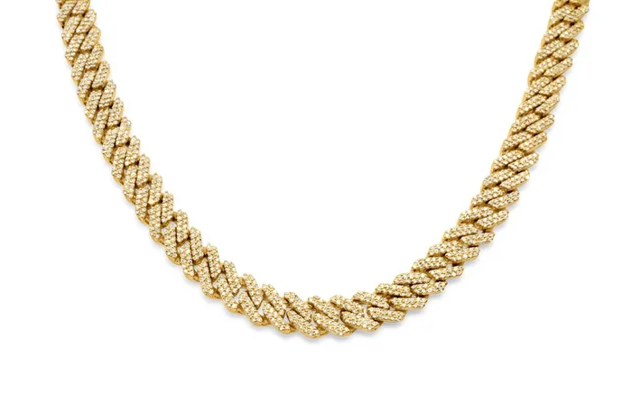 10K Gold Diamond Chain, Prong Cuban Link 7mm 5.87 ctw (double-row diamonds)