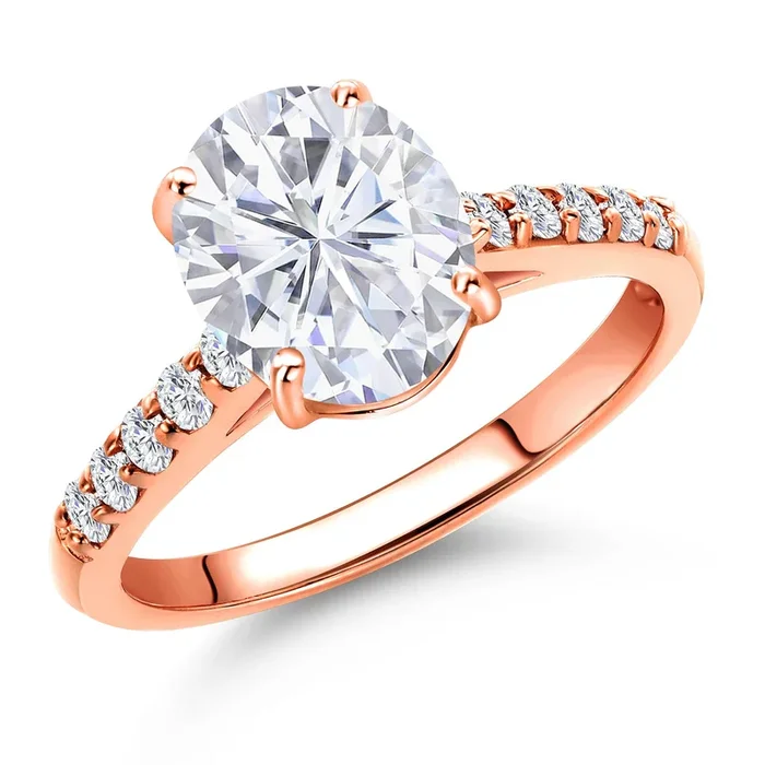10K Rose Gold Oval 9X7MM Gemstone Birthstone and Lab Grown Diamond Engagement Ring For Women | Wedding Anniversary Promise Ring For Women | Size 5,6,7,8,9