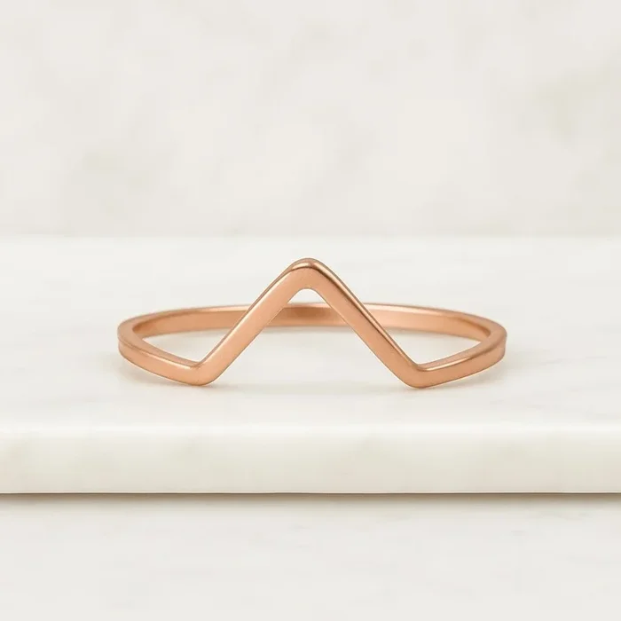 10K Solid Yellow Gold V Shaped Engagement Ring For Women