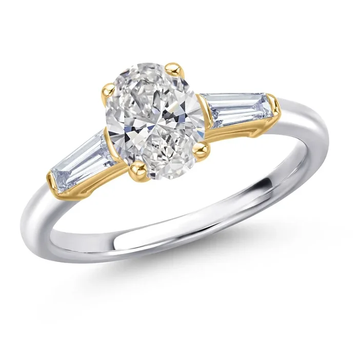 10K Two Tone Gold IGI Certified Lab Grown Diamond Engagement Ring For Women | 1.30 Cttw | Center 1 Ct Oval Cut | E-F Color | VS1-VS2 Clarity