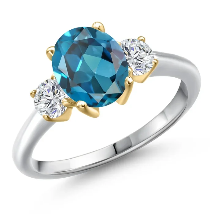 10K Two Tone Gold London Blue Topaz and Lab Grown Diamond Engagement Ring For Women | 2.79 Cttw | Oval 9X7MM | Gemstone November Birthstone