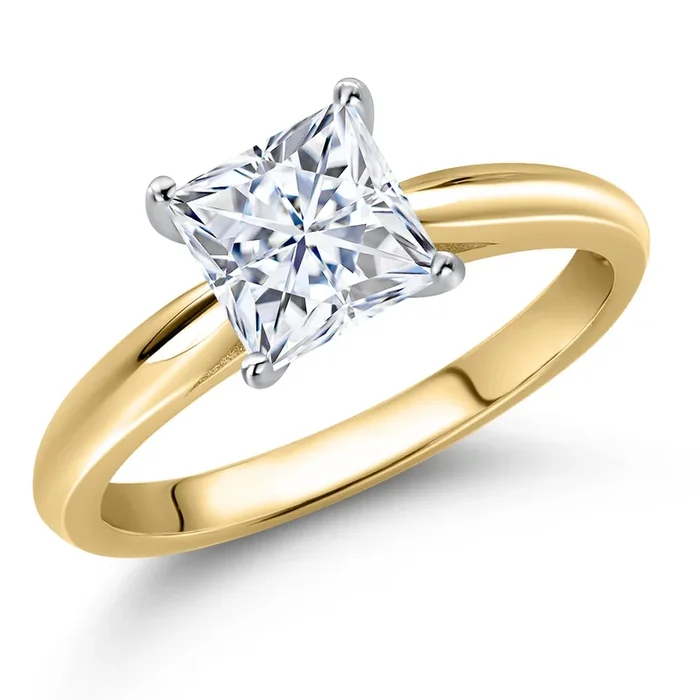 10K Two Tone Gold Princess 6MM Gemstone Birthstone Solitaire Engagement Ring For Women | Wedding Anniversary Promise Ring For Women | Size 5,6,7,8,9