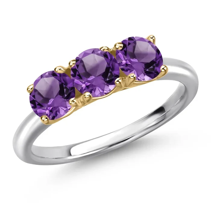10K Two Tone Gold Purple Amethyst Engagement Ring For Women | 1.43 Cttw | Round 5MM | Gemstone February Birthstone