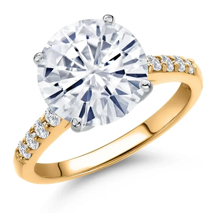10K Two Tone Gold Round 10MM Gemstone Birthstone and Lab Grown Diamond Engagement Ring For Women | Wedding Anniversary Promise Ring For Women | Size 5,6,7,8,9
