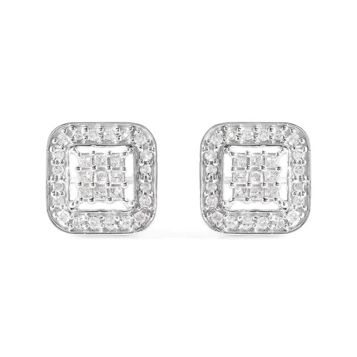 10K White Gold 5/8 Cttw Diamond Square Shaped Composite Stud Earrings (I-J Color, I1-I2 Clarity)