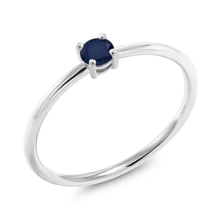 10K White Gold Blue Sapphire Solitaire Engagement Ring For Women (0.22 Cttw, Round 3.5MM, Gemstone September Birthstone)