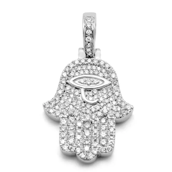 10k White Gold Diamond Hamsa 1.00ctw