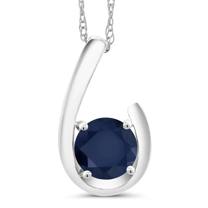 10K White Gold Gemstone Birthstone Pendant Necklace | Round 6MM | Gold Necklace for Women | With 18 Inch Chain