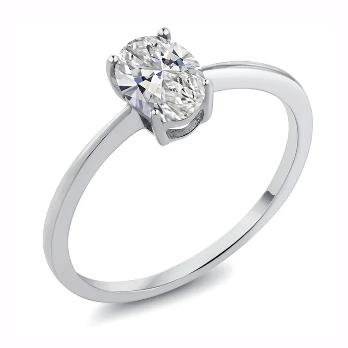 10K White Gold Gemstone Birthstone Solitaire Engagement Ring | Oval 7X5MM | Wedding Anniversary Promise Ring For Women | Available In Size 5, 6, 7, 8, 9
