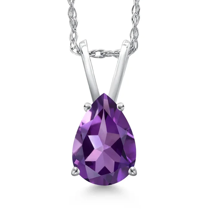 10K White Gold Gemstone Birthstone Teardrop Pendant Necklace For Women | Pear Shape 10X7MM | Gold Necklace For Women | With 18 Inch Chain