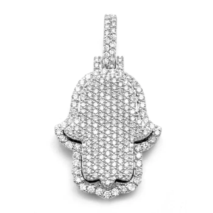 10K White Gold Hamsa Diamond Pendant 1.51CTW