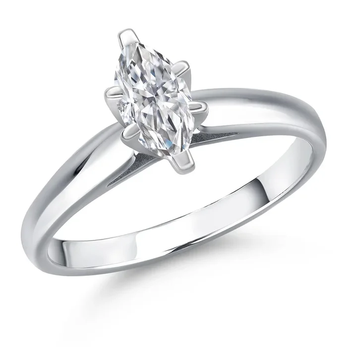 10K White Gold Lab Grown Diamond Engagement Ring For Women | 0.33 Cttw | Marquise 7X4MM | Gemstone April Birthstone | DEF Color | VVS- VS Clarity