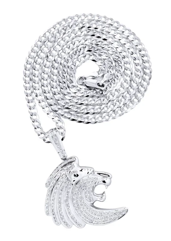 10K White Gold Lion Head Diamond Necklace | 0.79 Carats