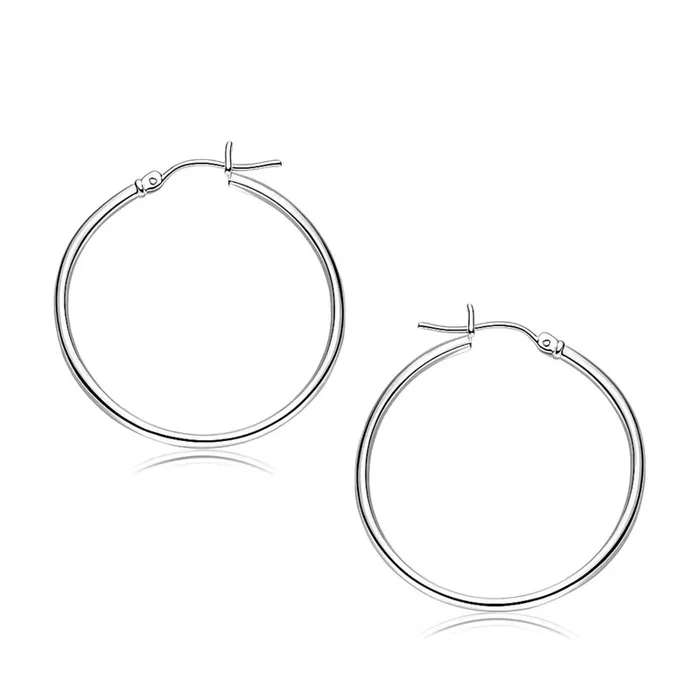 10k White Gold Polished Hoop Earrings (2×30 mm)