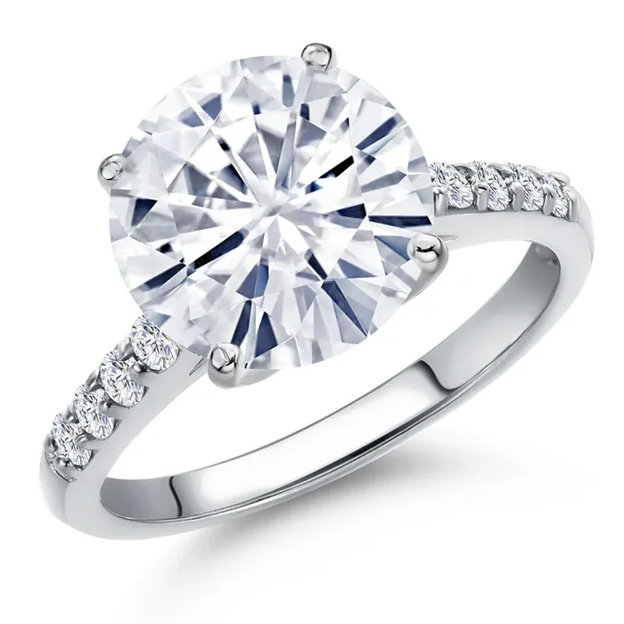 10K White Gold Round 10MM Gemstone Birthstone and Lab Grown Diamond Engagement Ring For Women | Wedding Anniversary Promise Ring For Women | Size 5,6,7,8,9