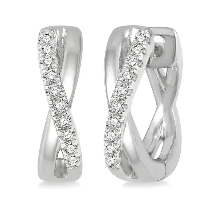 10K White Gold Twisted Huggie Hoop Earrings