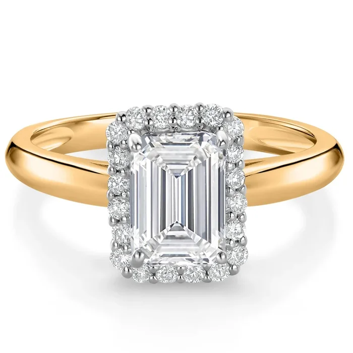 10K Yellow and White Gold IGI Certified Lab Grown Diamond Halo Engagement Ring For Women | 1.70 Cttw | Center Emerald Cut Diamond 1.5 Ct | F-G Color | VS1 Clarity