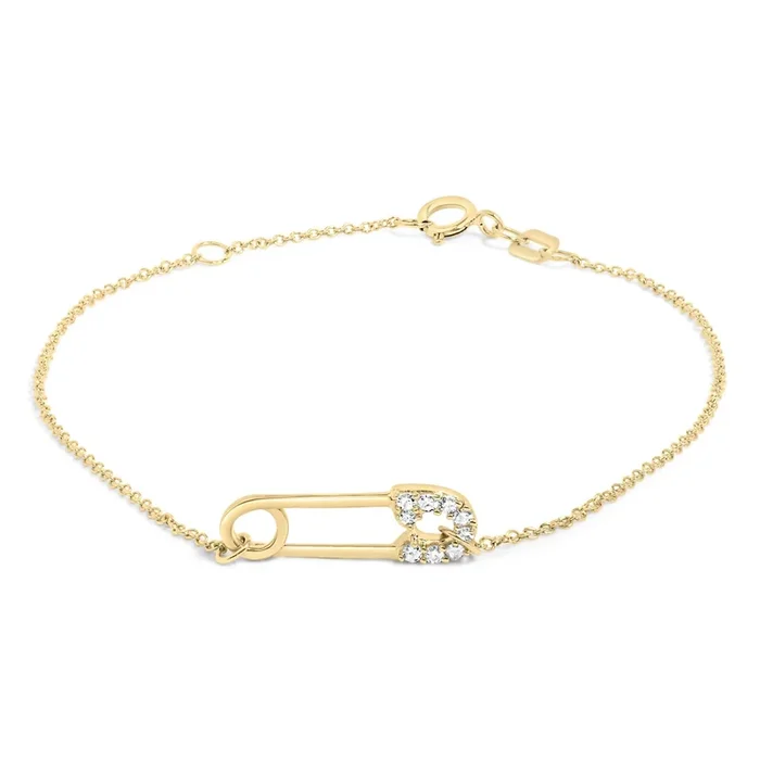 10K Yellow Gold 1/10 Cttw Diamond Paperclip Charm Adjustable Link Bracelet (J-J Color, I1-I2 Clarity) – 7.25 Inch