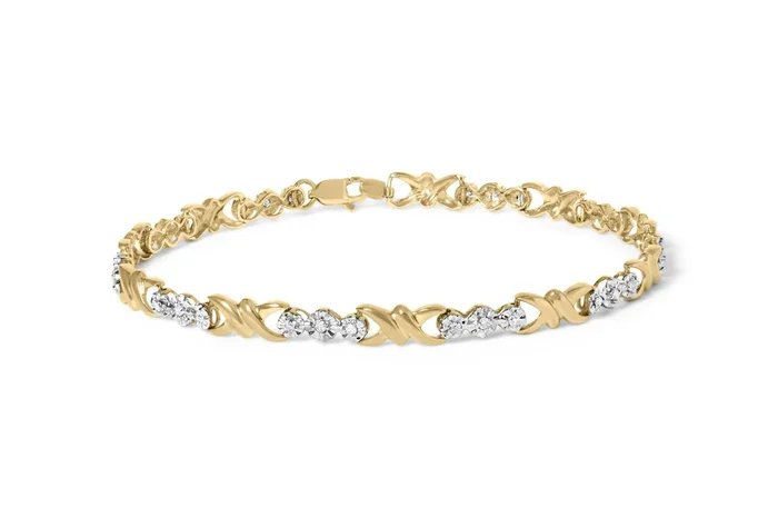 10k Yellow Gold 1/3 Cttw Diamond 3 Stone and X-Link Bracelet (I-J Color, I1-I2 Clarity) – 7.50″ Inches