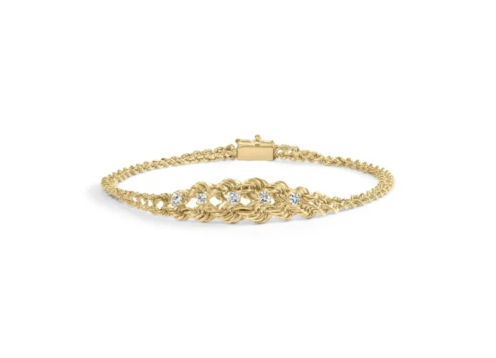 10K Yellow Gold 1/4 Cttw Round-Cut Diamond Basket Weave Rope Chain Style 7″ Bracelet (H-I Color, I1-I2 Clarity)