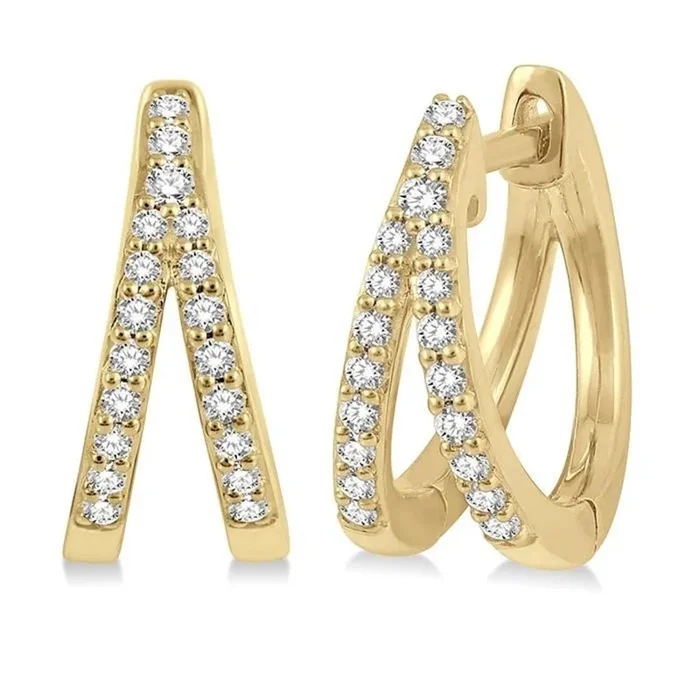 10K Yellow Gold 12Mm Round Huggie Natural Diamonds Hoop Earrings