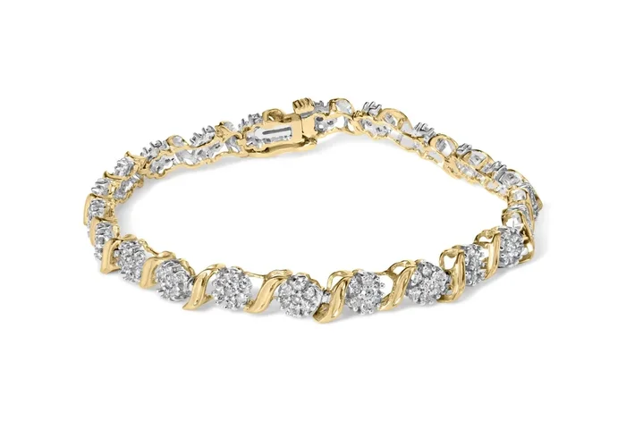 10K Yellow Gold 2.00 Cttw Round Cut Diamond ‘S’ Cluster Bracelet (J-K Color, I1-I2 Clarity)
