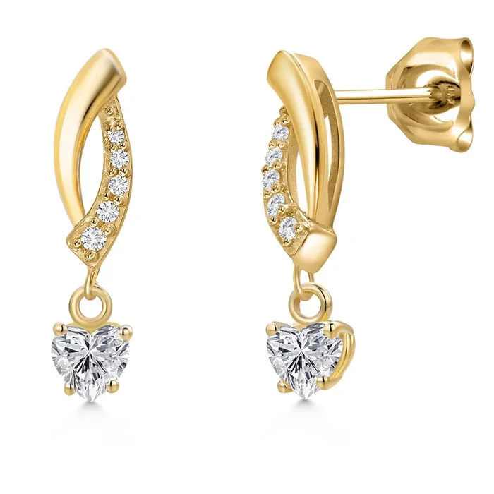 10K Yellow Gold 4MM Heart Shape Gemstone Birthstone and Lab Grown Diamond Infinity Dangle Earrings for Women