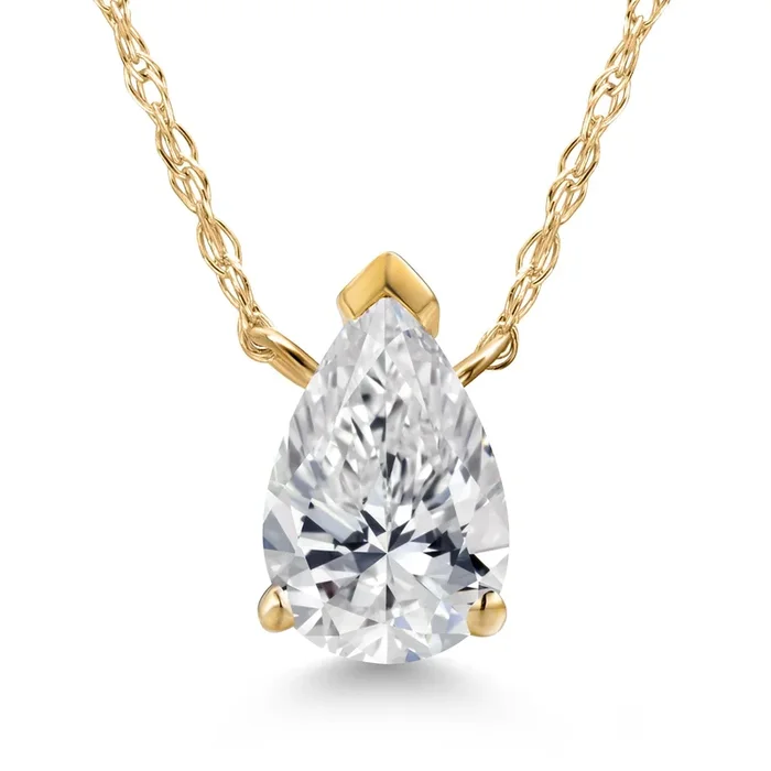 10K Yellow Gold 7X5MM Pear Shape Gemstone Birthstone Teardrop Pendant Necklace for Women | Gold Necklace For Women | With 18 Inch Rope Gold Chain | Fine Jewelry Gifts for Her Mom Wife