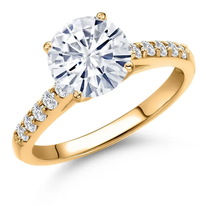 10K Yellow Gold 8MM Round Gemstone Birthstone and White Lab Grown Diamond Engagement Ring | Wedding Anniversary Promise Ring For Women | Available 5, 6, 7, 8, 9