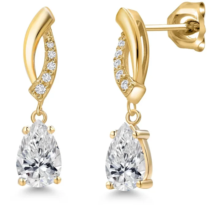 10K Yellow Gold 8X5MM Pear Shape Gemstone Birthstone and White Lab Grown Diamond Infinity Dangle Earrings For Women | Gold Earrings For Women