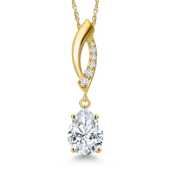 10K Yellow Gold 8X6MM Pear Shape Gemstone Birthstone and Lab Grown Diamond Infinity Pendant Necklace for Women | With 18 Inch Chain