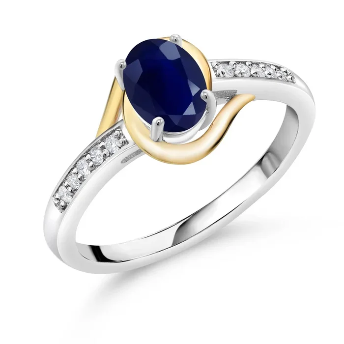 10K Yellow Gold and 925 Sterling 7X5MM Oval Gemstone Birthstone and White Lab Grown Diamond Engagement Ring | Wedding Anniversary Promise Ring for Women
