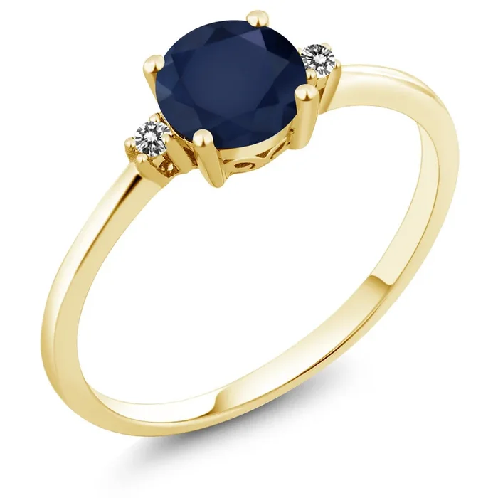 10K Yellow Gold Blue Sapphire and White Diamond Solitaire Engagement Ring For Women (1.03 Cttw, Round 6MM, Gemstone September Birthstone)